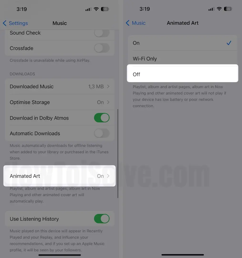 Click on Animated Art disable toggle off on iPhone