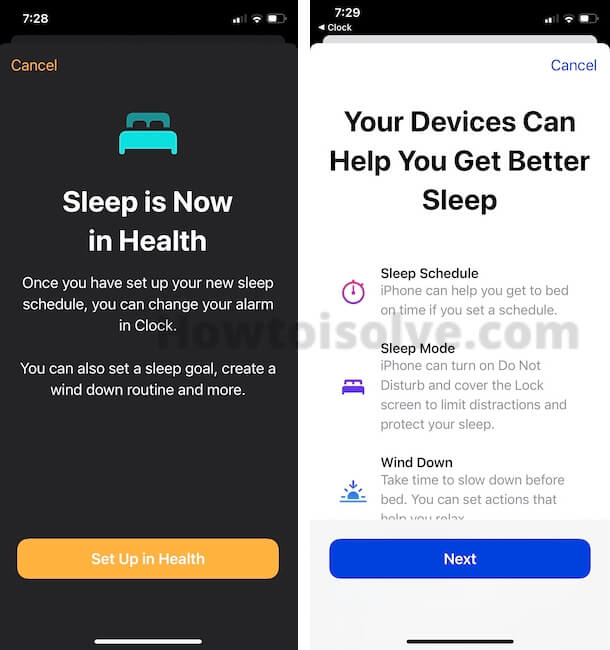 Setup Sleep in Health from lock app