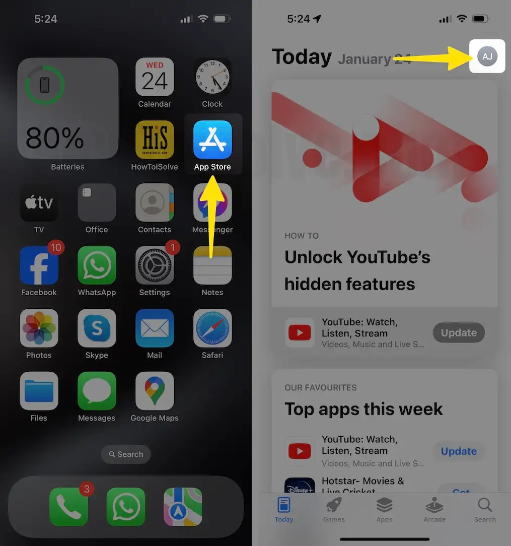 Navigate to the App Store Tap on your profile on iPhone