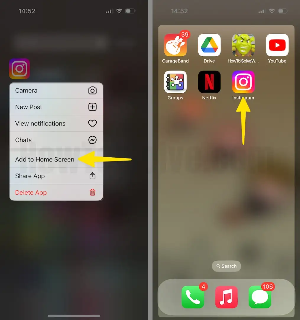 Choose Add to HomeScreen on iPhone