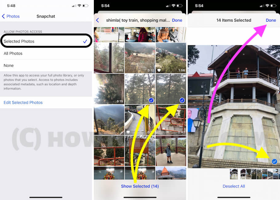 Allow Selected Photos to Snapchat iPhone app