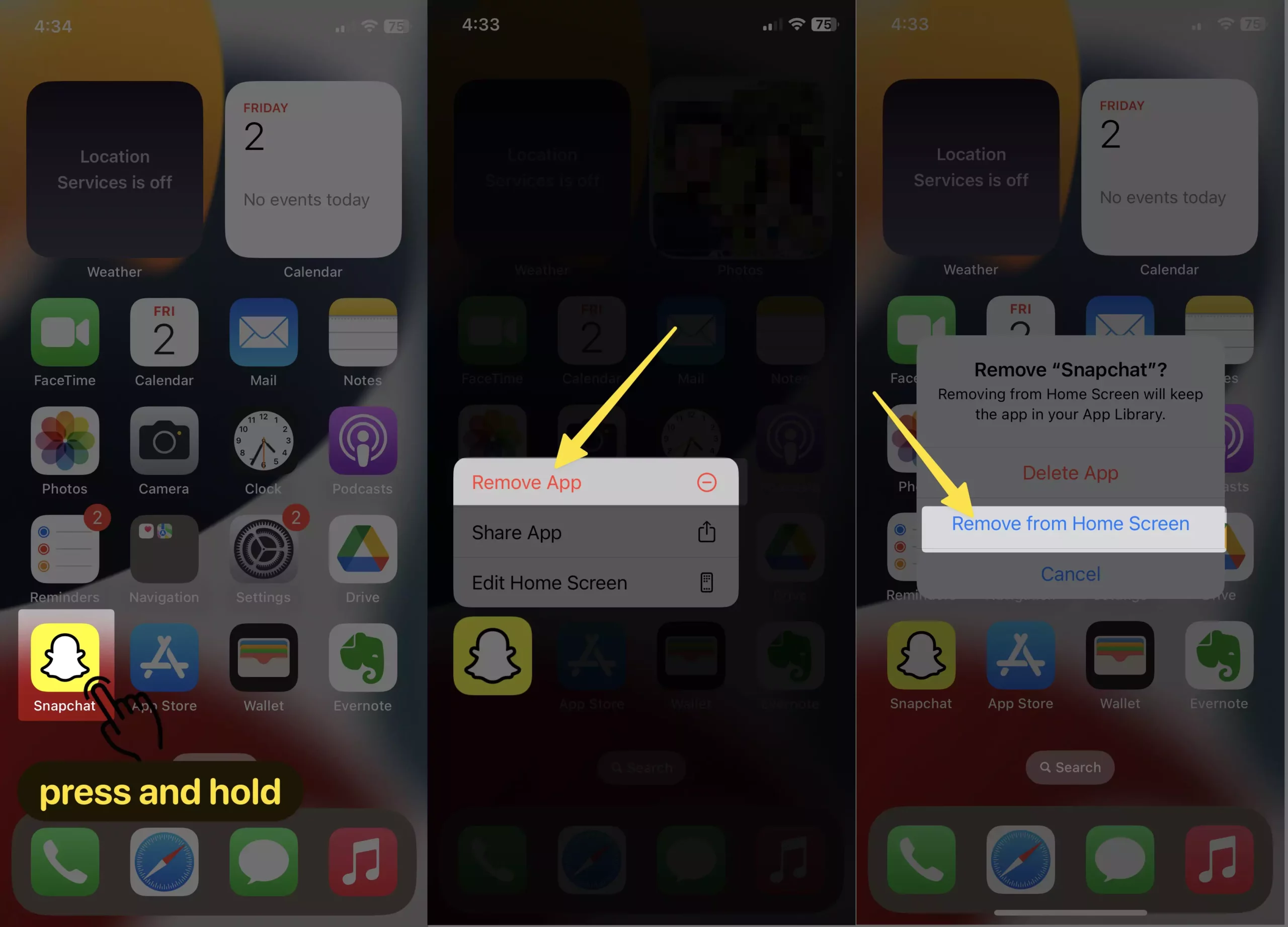 press-and-hold-on-snapchat-and-choose-remove-app-and-click-remove-from-home-screen