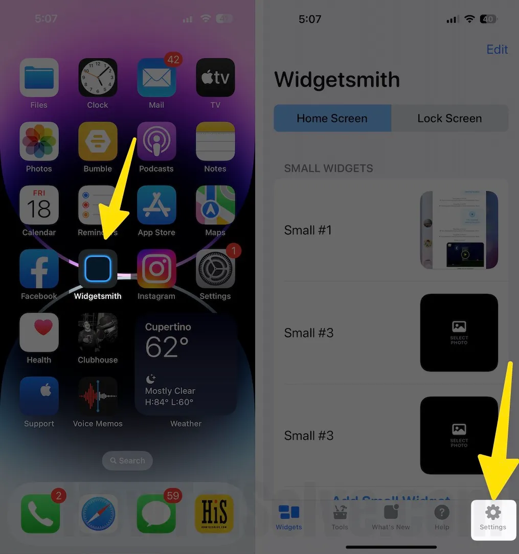 Go to the widgetsmith app tap on the settings tab on iphone
