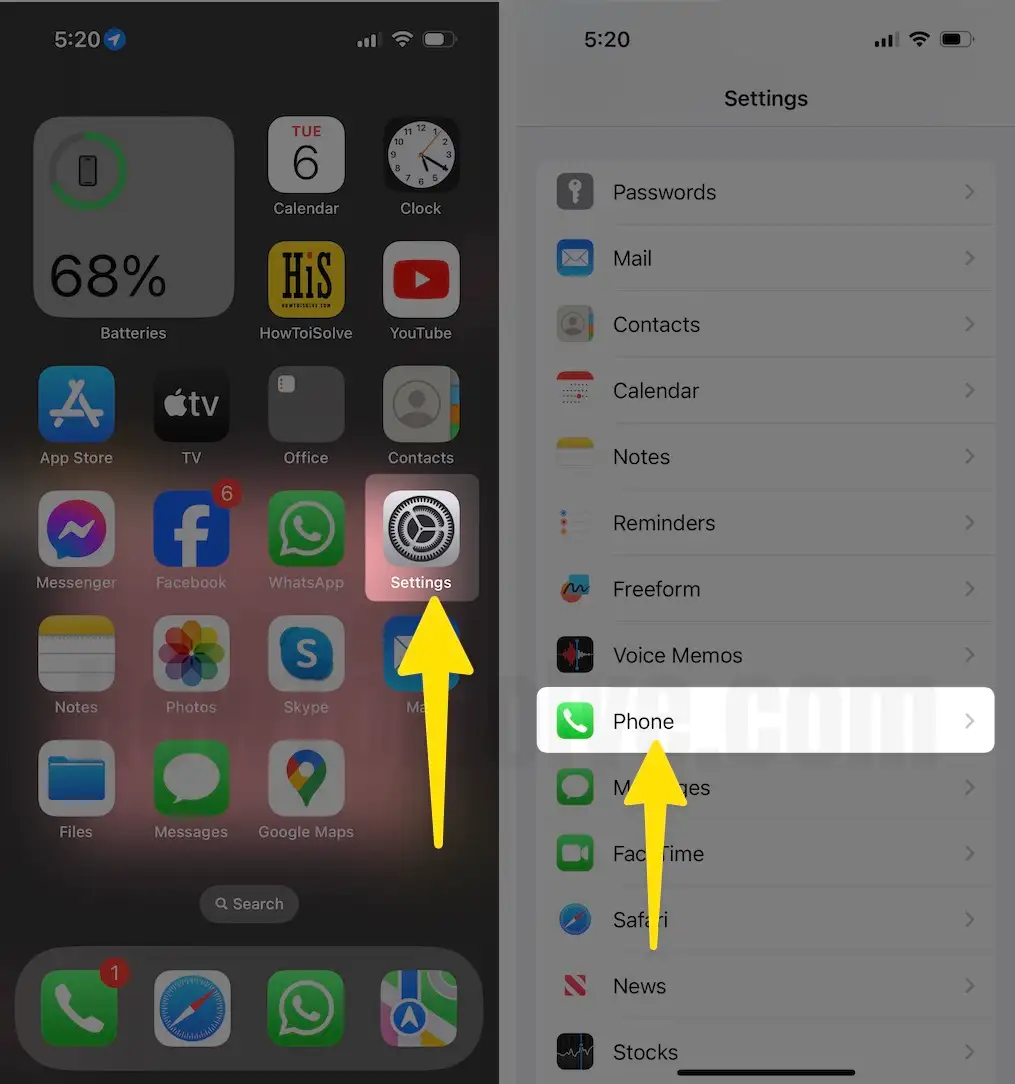 Launch the settings app tap Phone on iPhone