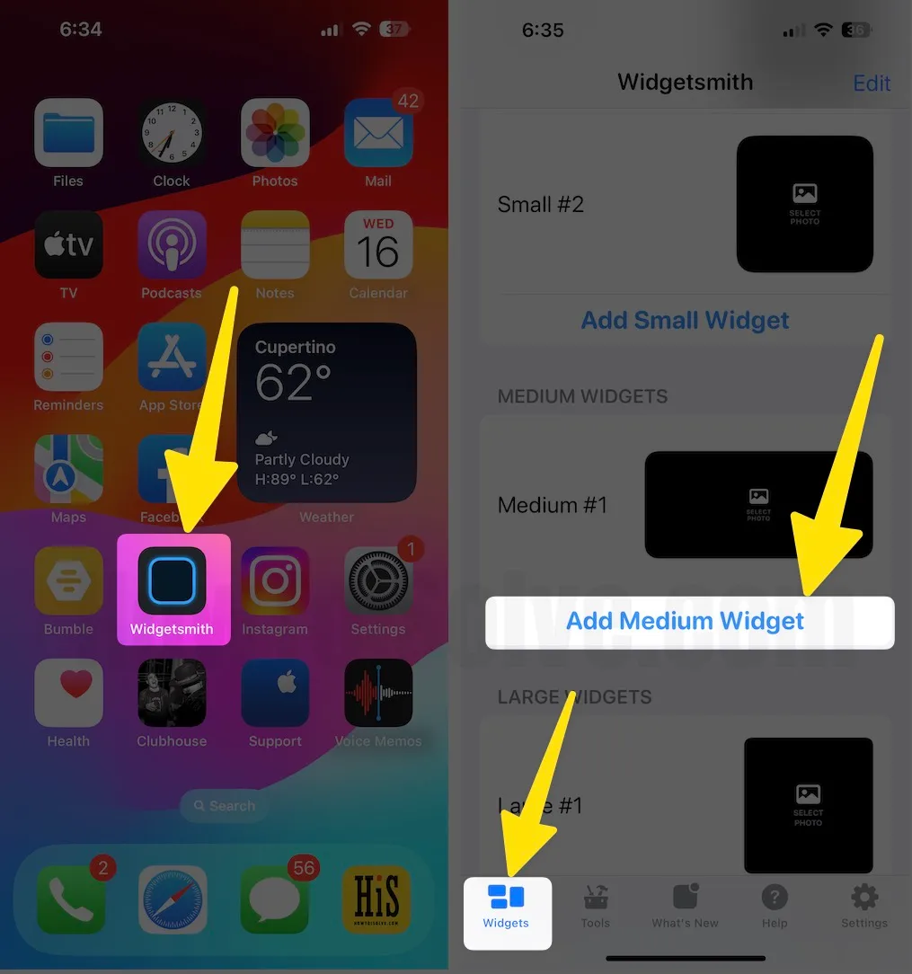 Launch the widgetsmith app choose the widgets click on add medium widget on iphone
