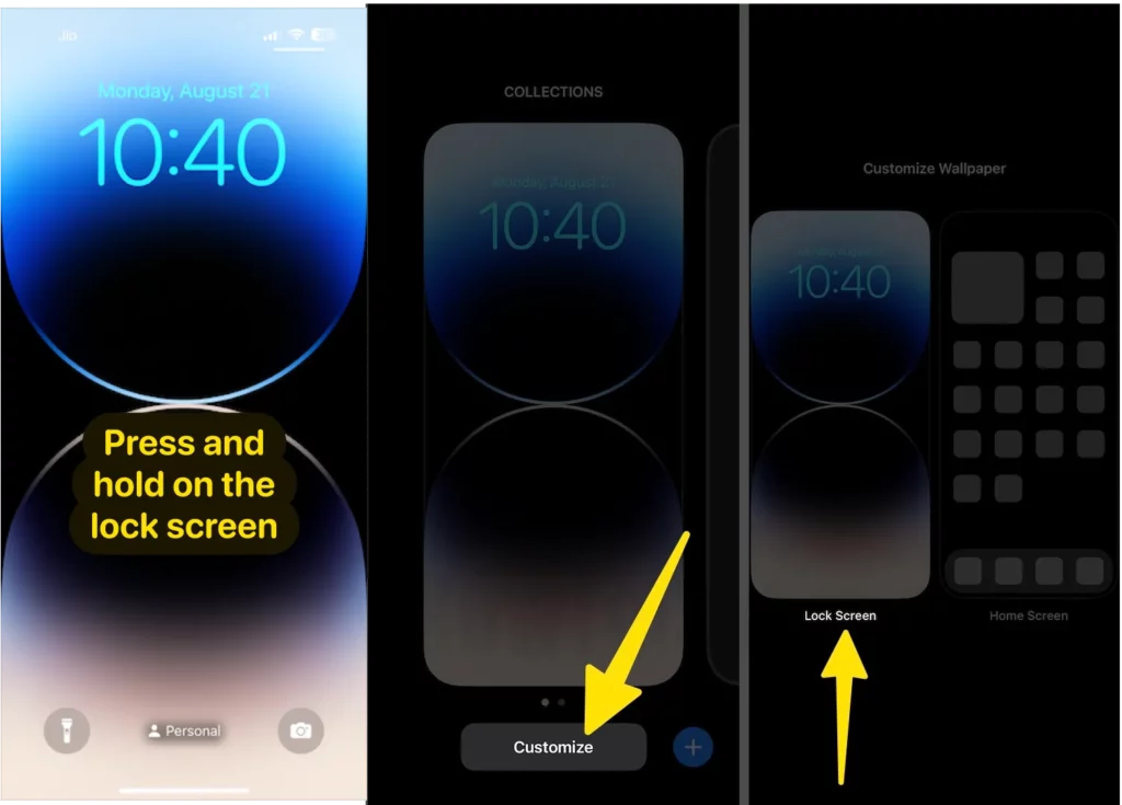 Open customize button tap lock screen on iphone