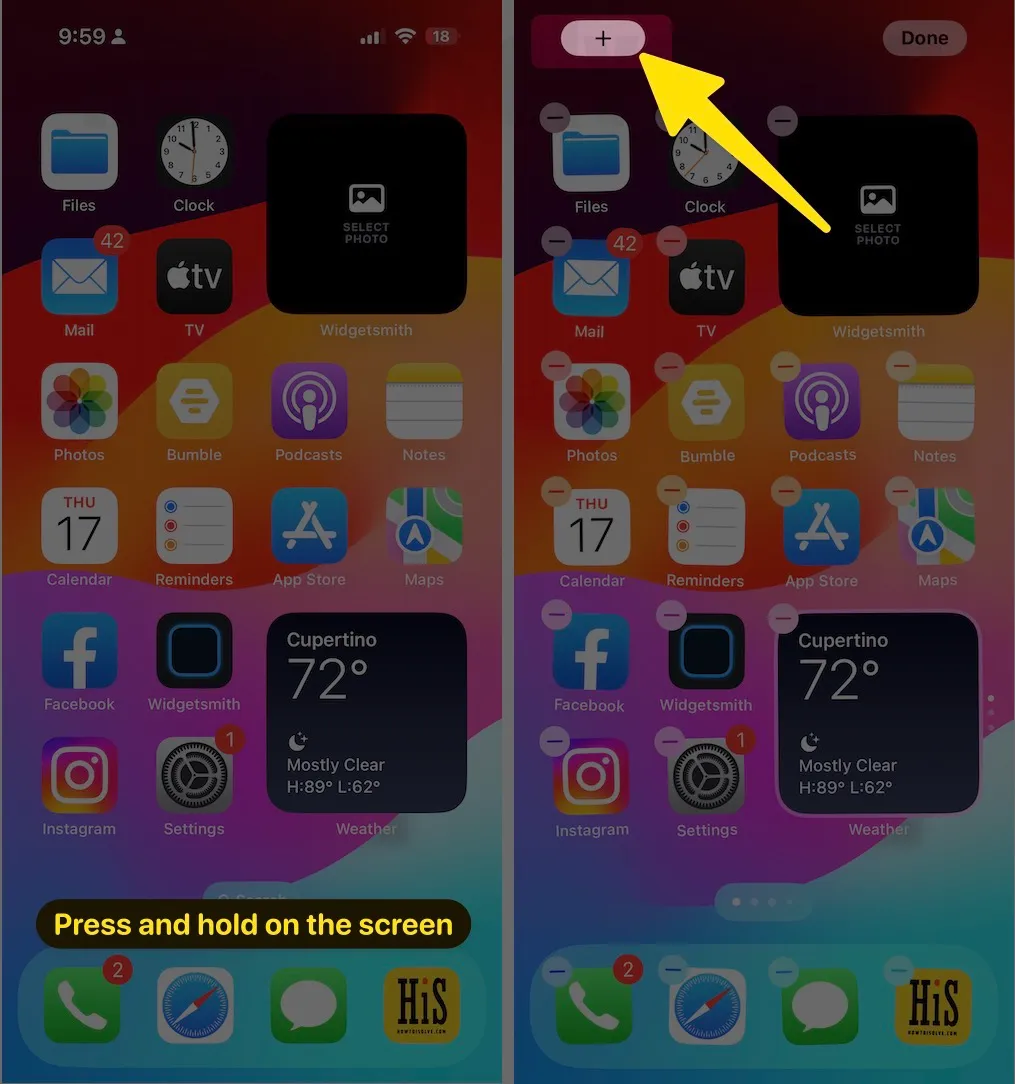 Touch and hold the app icon next, tap on the plus button on the upper-left screen on iphone