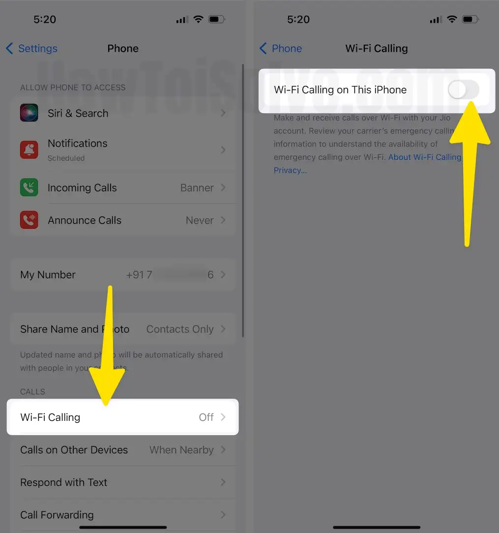 Select Wi-Fi calling turn off Wi-Fi Calling on This iPhone on iPhone