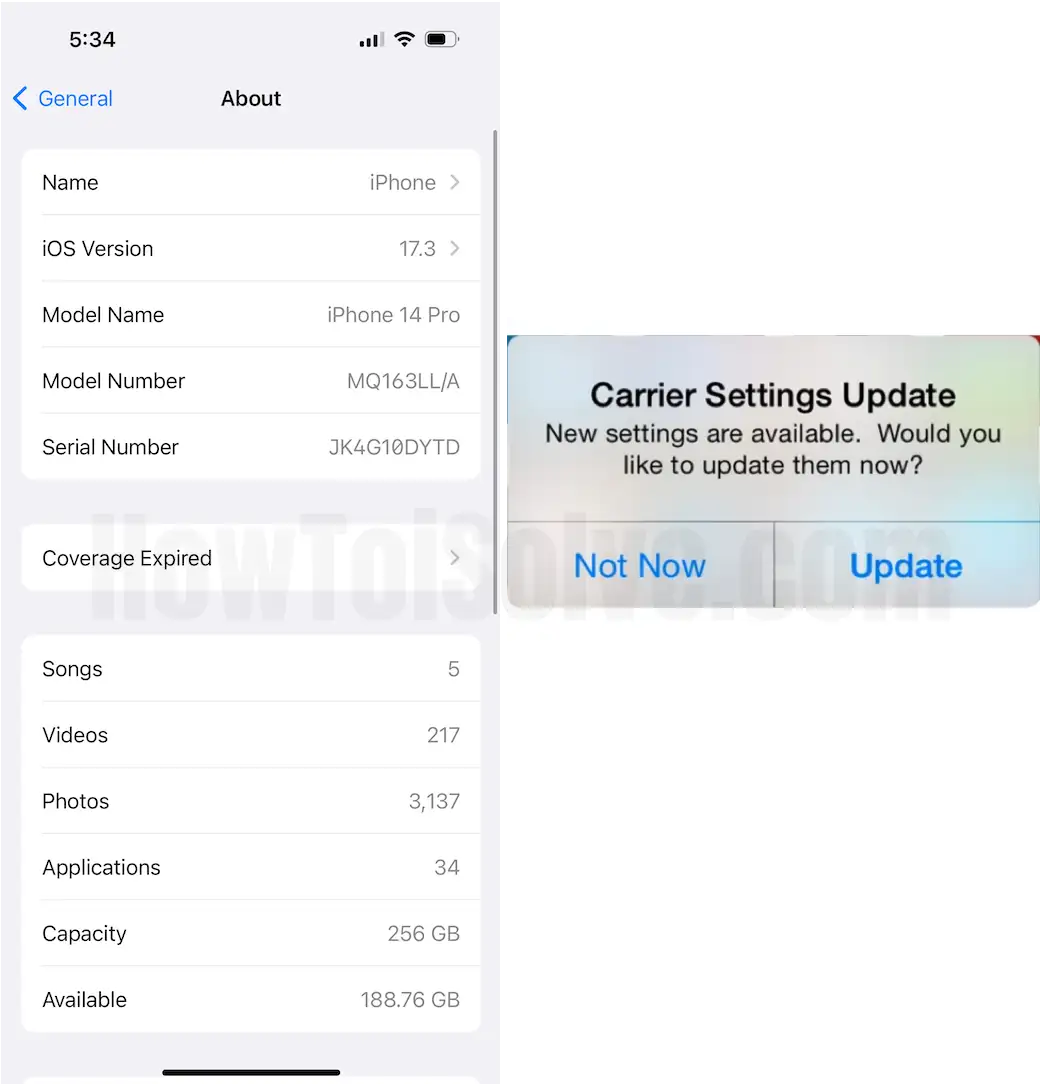 Select about choose update on iPhone