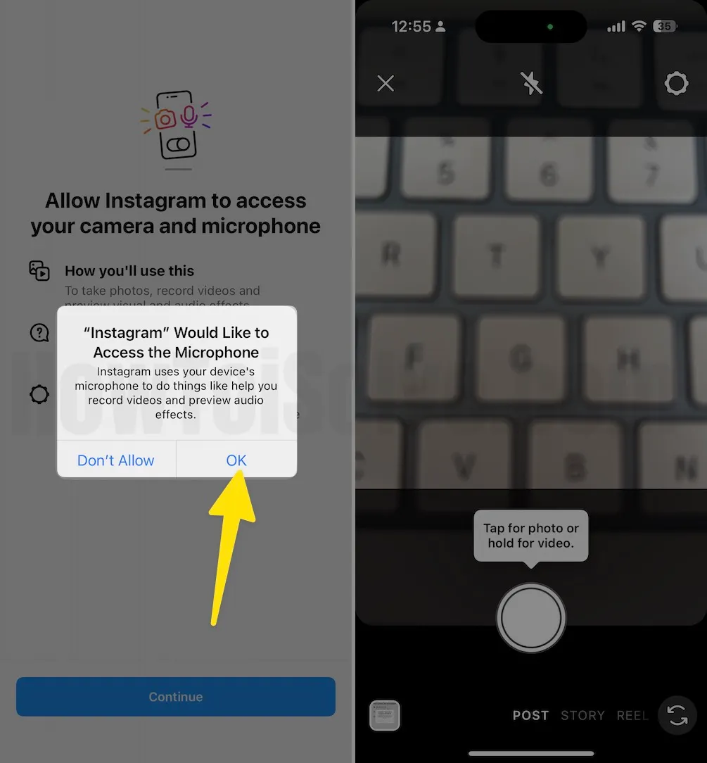 access the Microphone click on ok allow Instagram to access photos on iphone