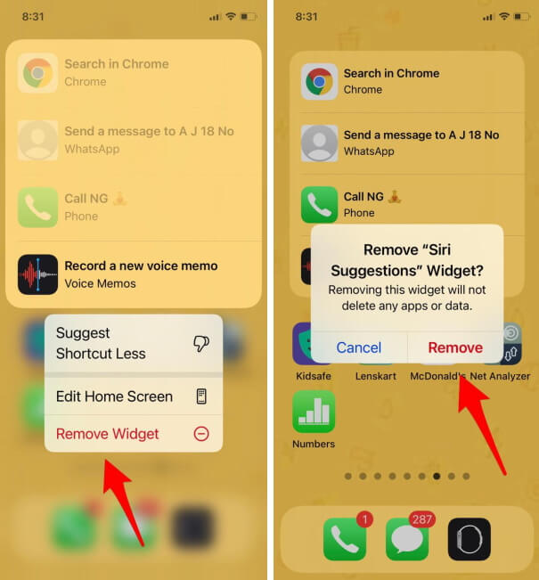 Delete Siri Suggestions Widget