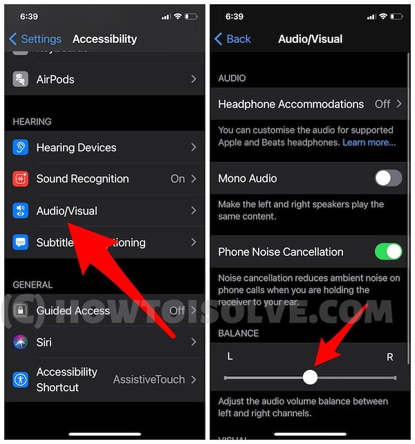 Audio Balance в настройках iPhone