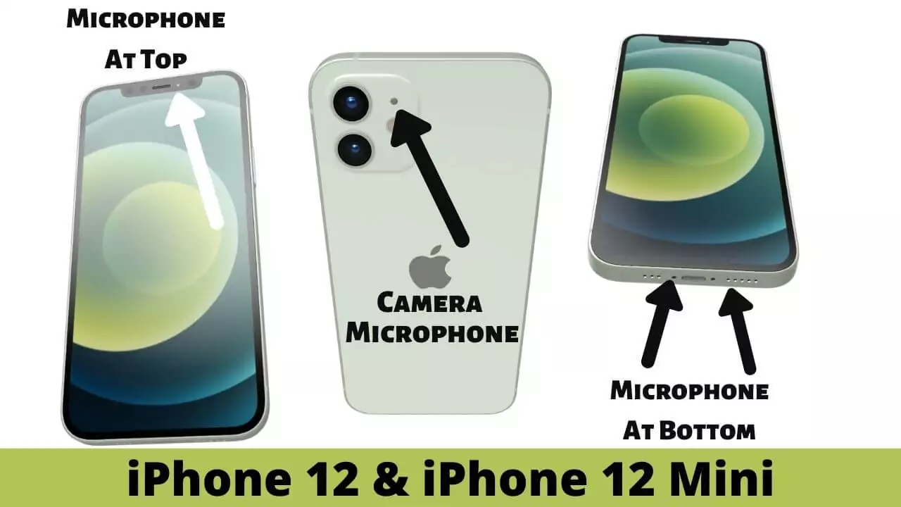 Where is the microphone on iPhone 12 located? - Descriptive Audio