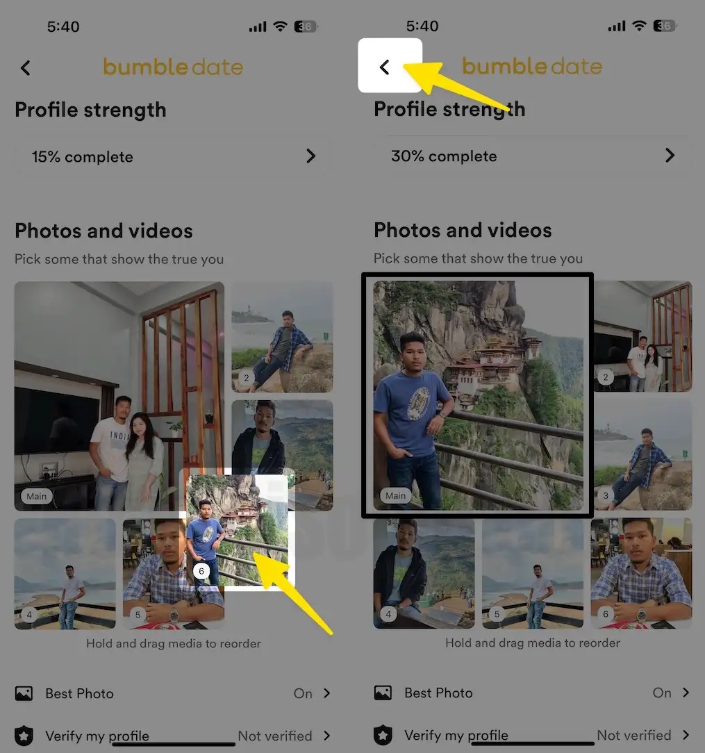 Add the image tap on added images click back icon on iPhone