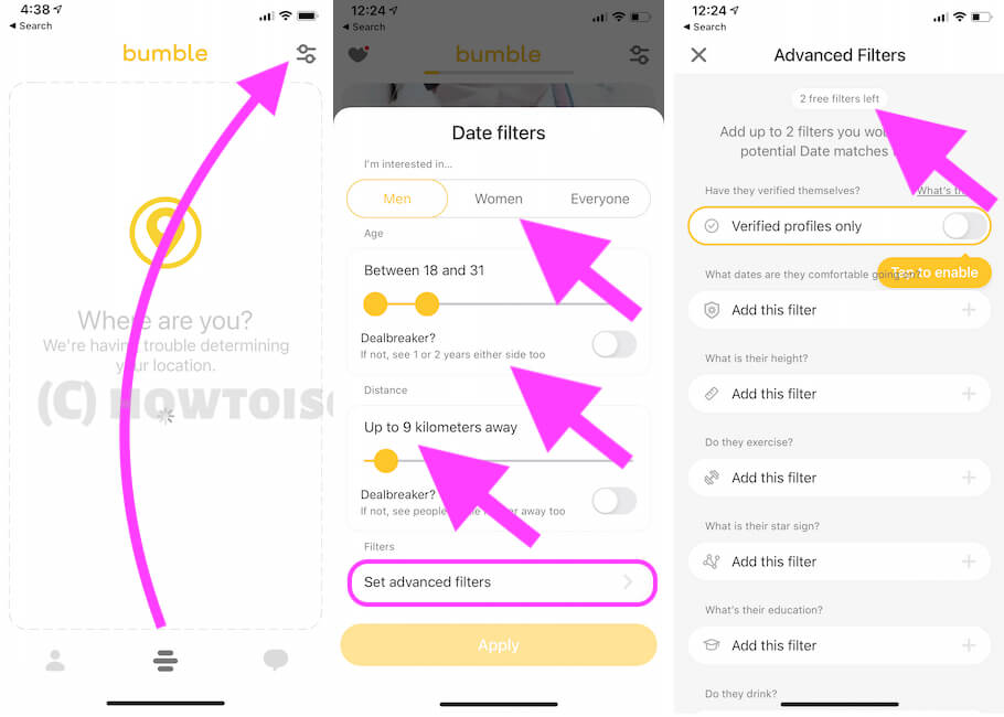 Apply Bumble Filter on Find Perfect Match on Bumble App