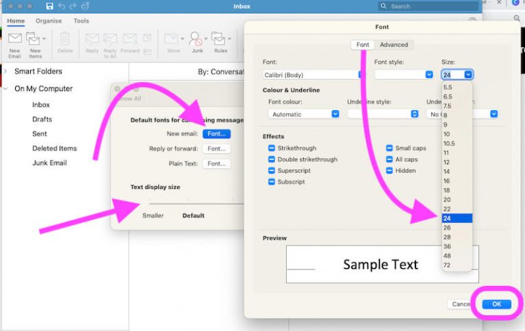 Outlook でフォントとフォント サイズを変更する方法