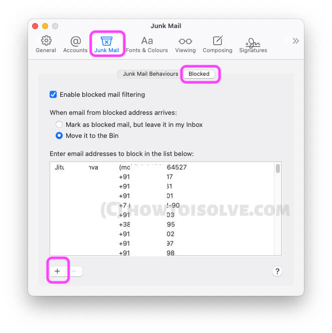 Add a new Email address in Blocked email list on Mac Mail app