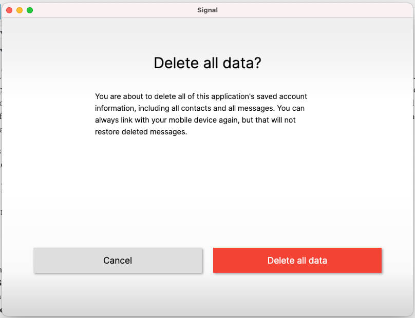 Delete all Data from mac signal