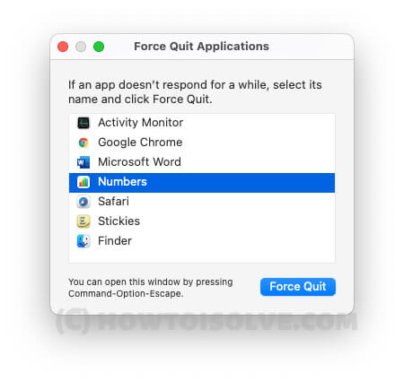 Force Quit Numbers from Mac