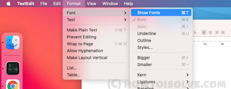 Text edit font format on Mac