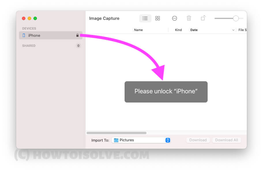 Unlock iPhone to see on your Image Capture mac