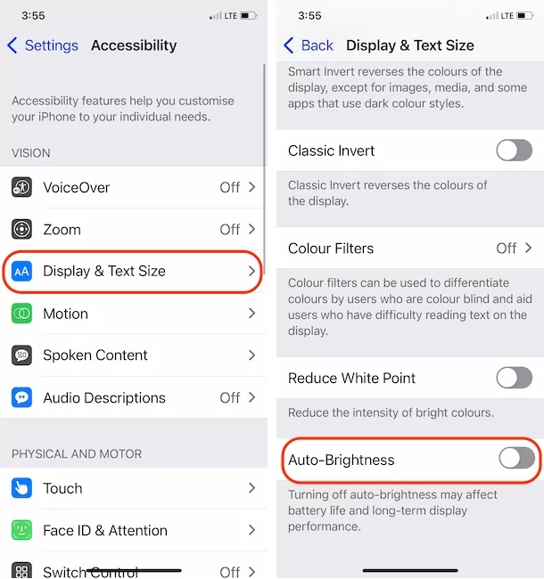 turn on auto brightness for your iphone display