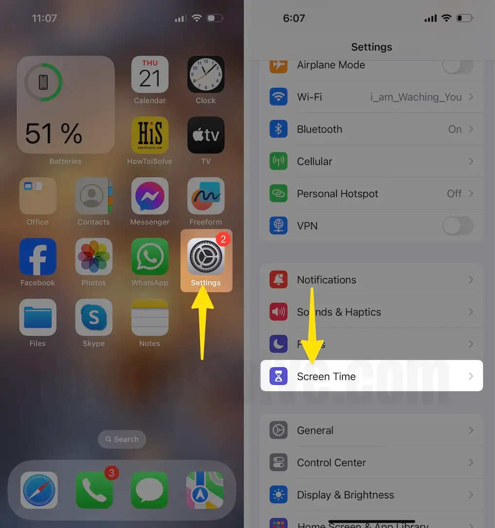 Open Settings Select Screen Time on iPhone