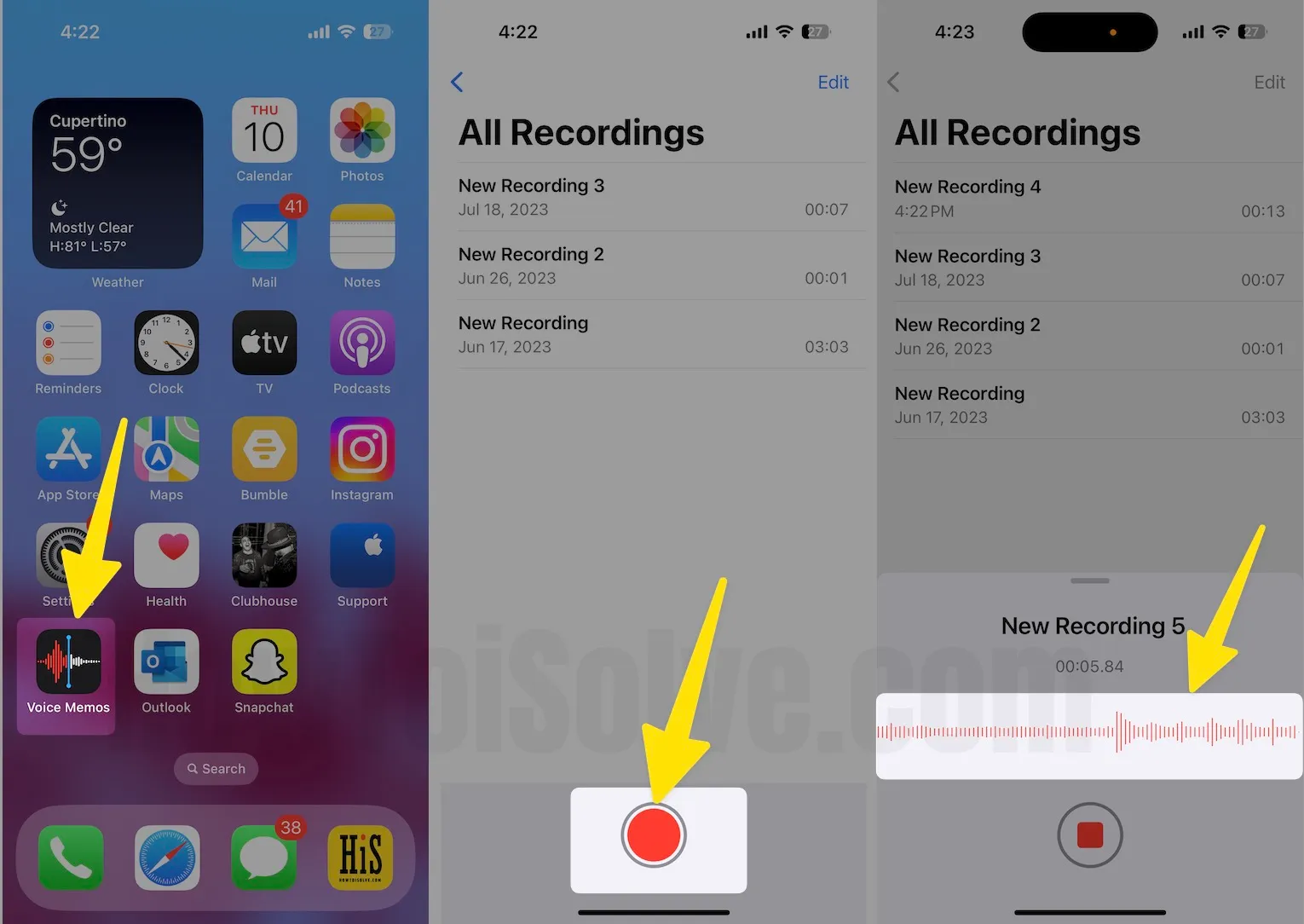Open the voice memos click on recordings on iphone