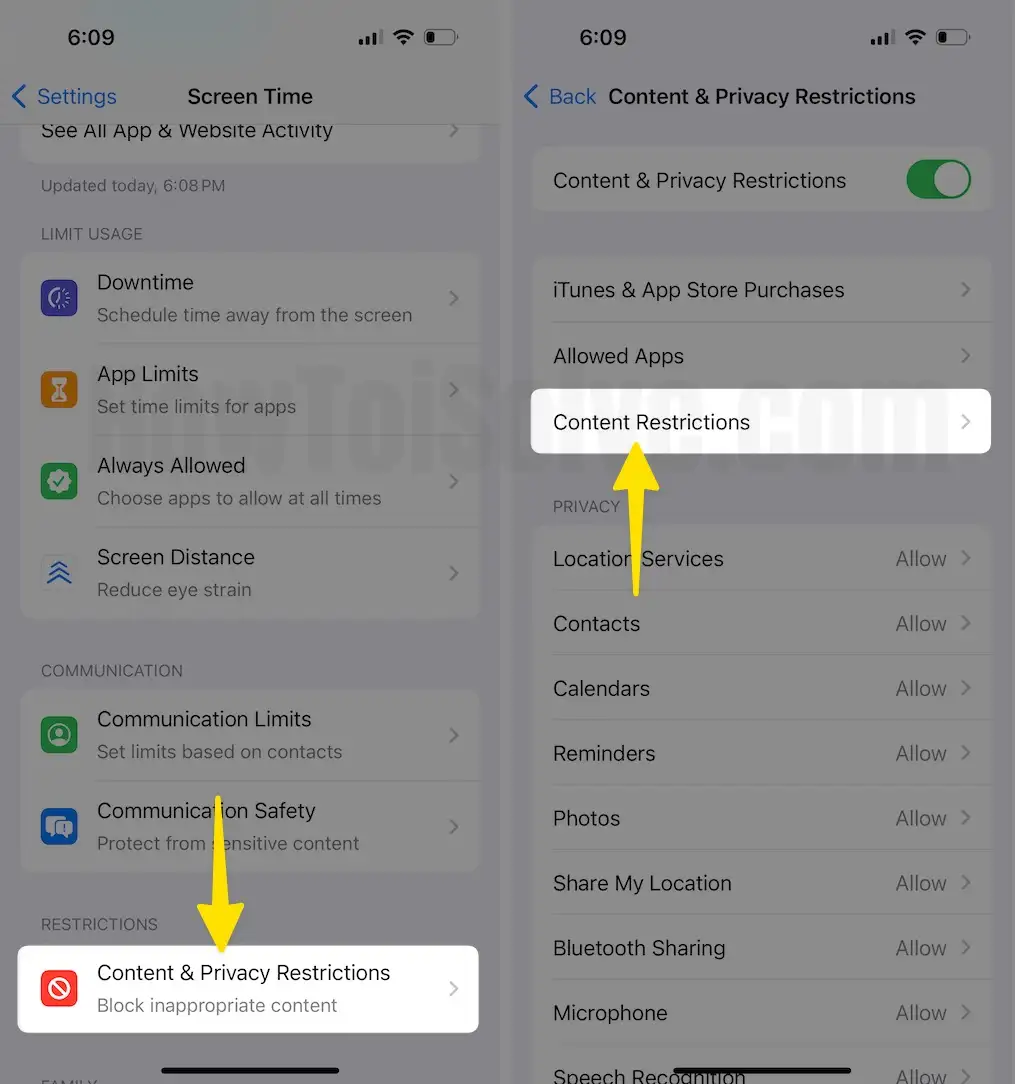 no private browsing safari iphone Tap on Content & Privacy Restrictions Select Content Restrictions on iPhone