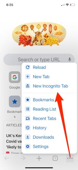 Turn on New incognito mode on Chrome iPhone