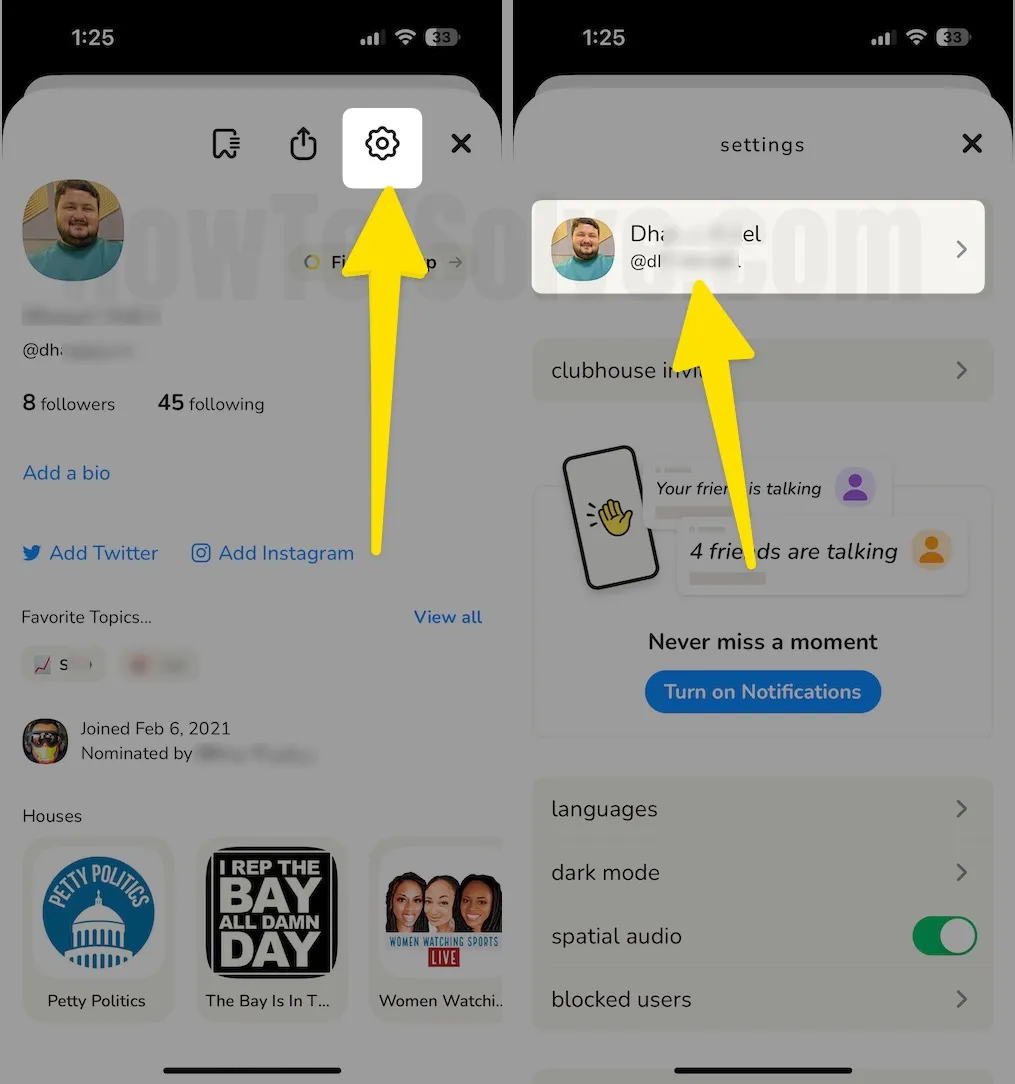 Top on the settings icon tapping on your name or user name on iphone