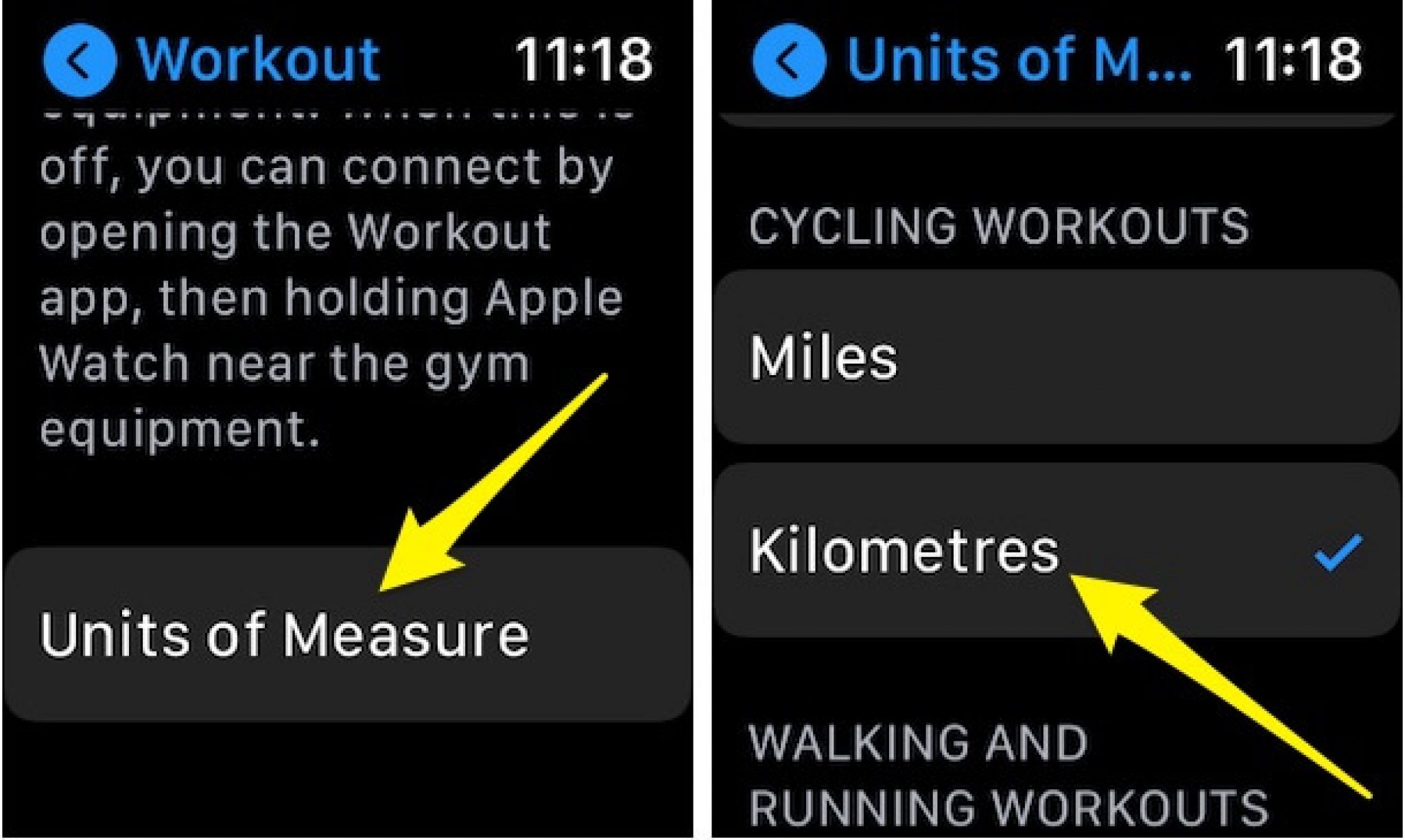 changing km to miles on apple watch
