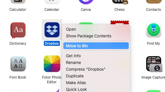 Delete Dropbox app from mac