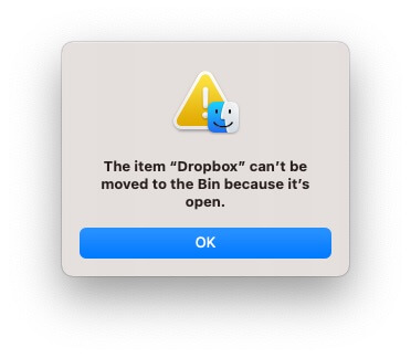 Dropbox can't be moved in to bin