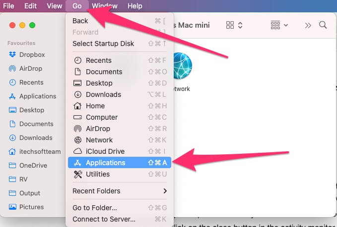 Open Applications folder on Mac finder