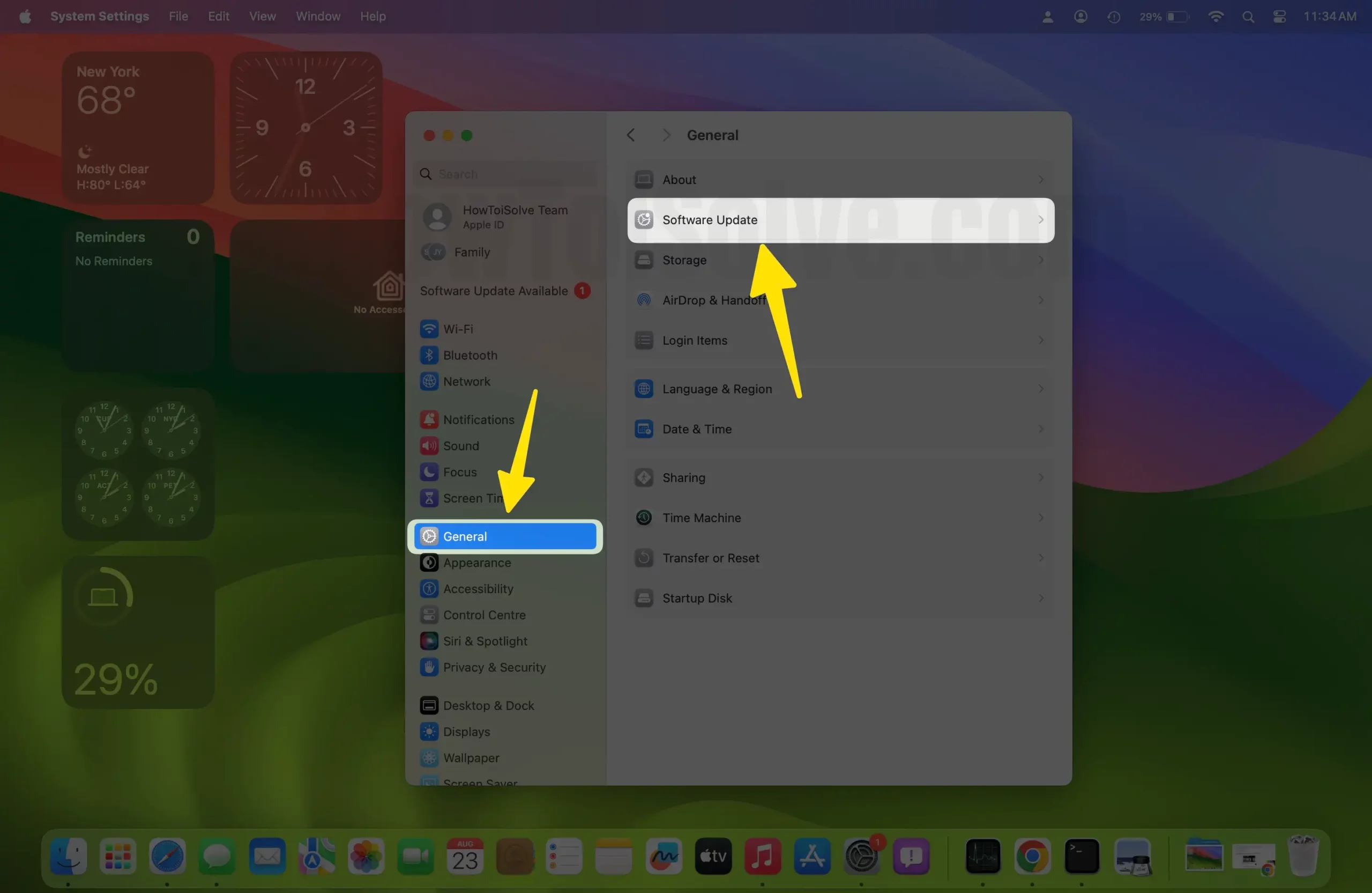 Open Software Update in Settings on Mac