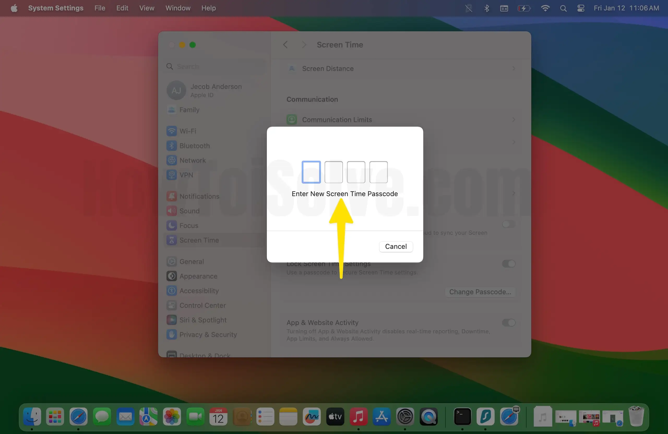 Enter New Screen Time Passcode on Mac