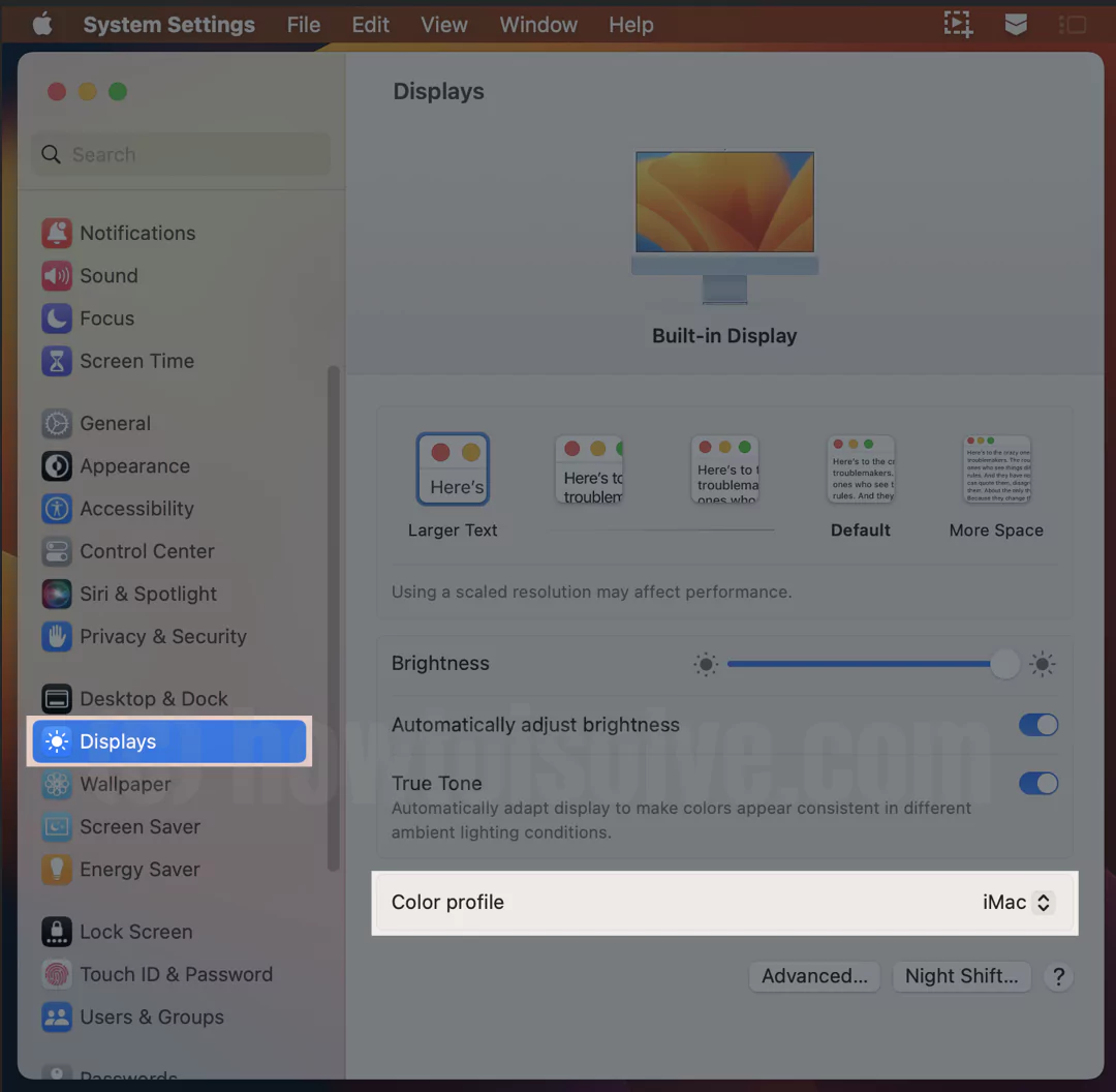 Color Profile settings on Mac in macOS Ventura