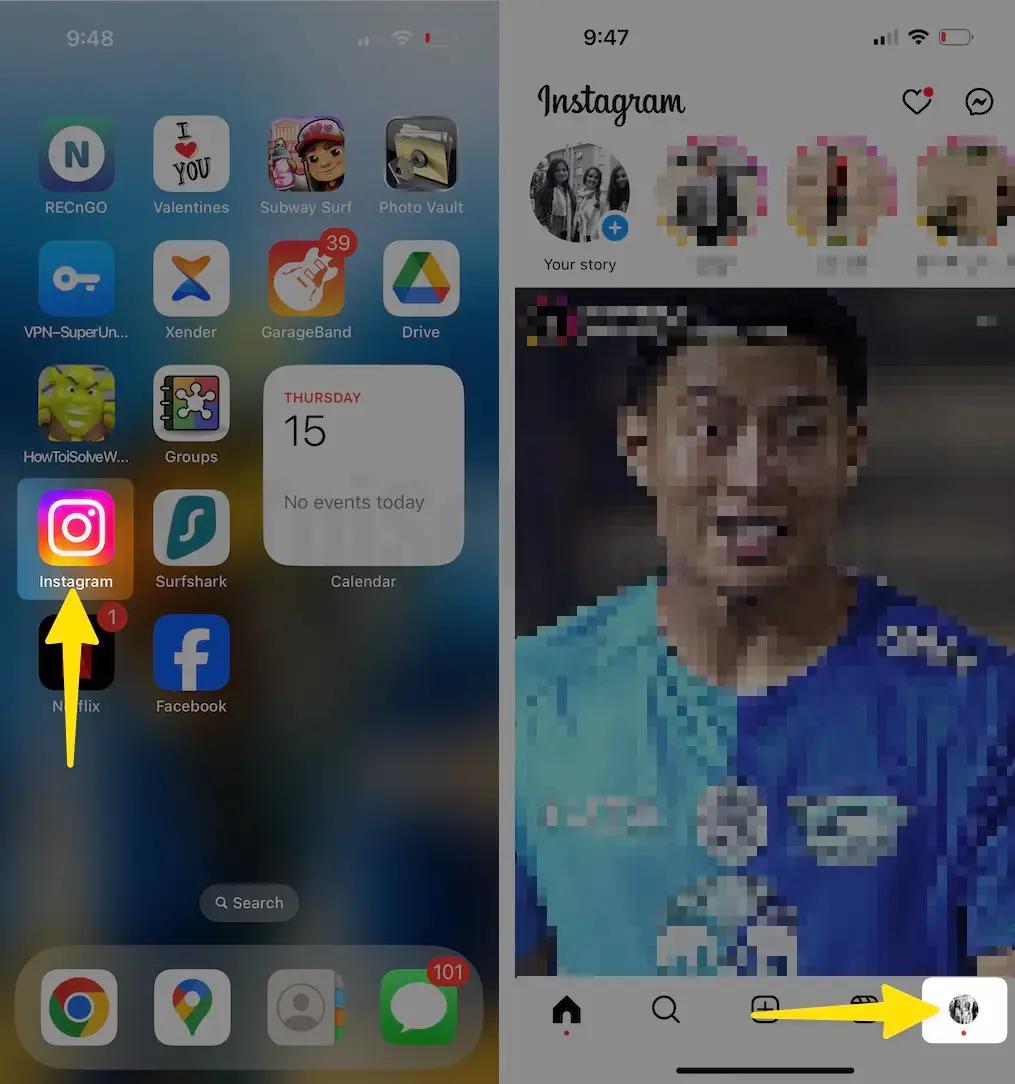Open Instagram App Tap on Profile on iPhone