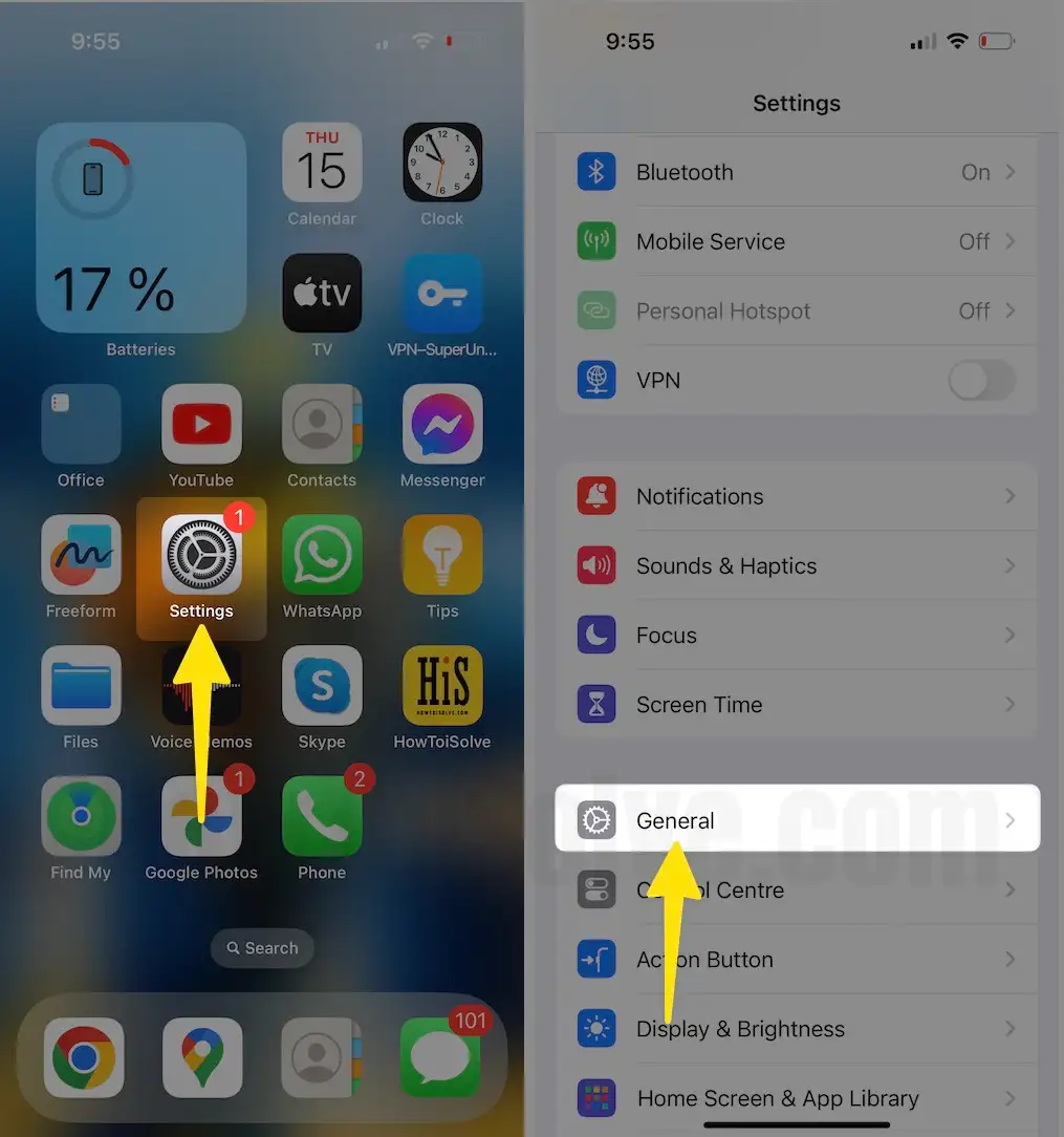 Open Settings Select General on iPhone
