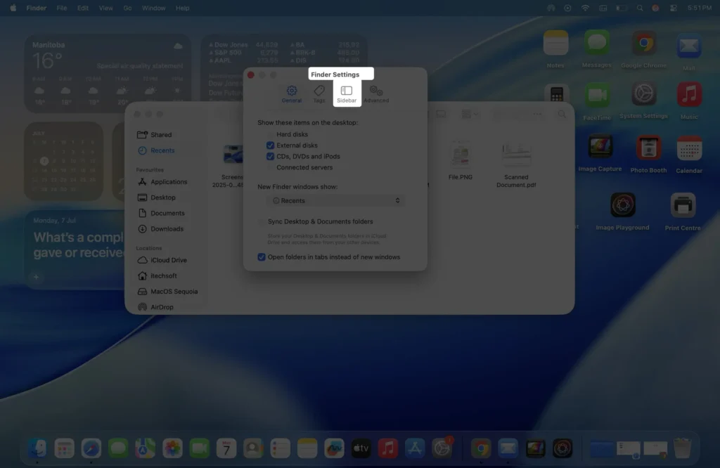 Apple macos finder sidebar settings screen