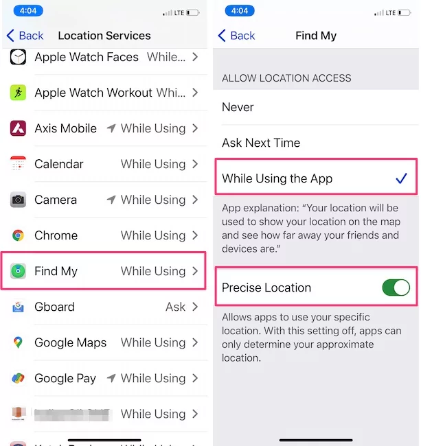 enable-precise-location-for-find-my-app-on-iphone to fix Airtag precision finding not working