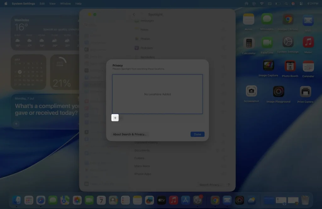 macos spotlight search privacy change screen