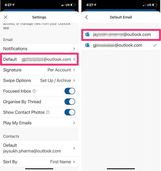 select-default-email-account-on-outlook-iphone-app