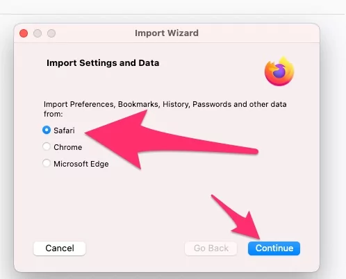 select-safari-and-import-to-firefox-browser-on-mac