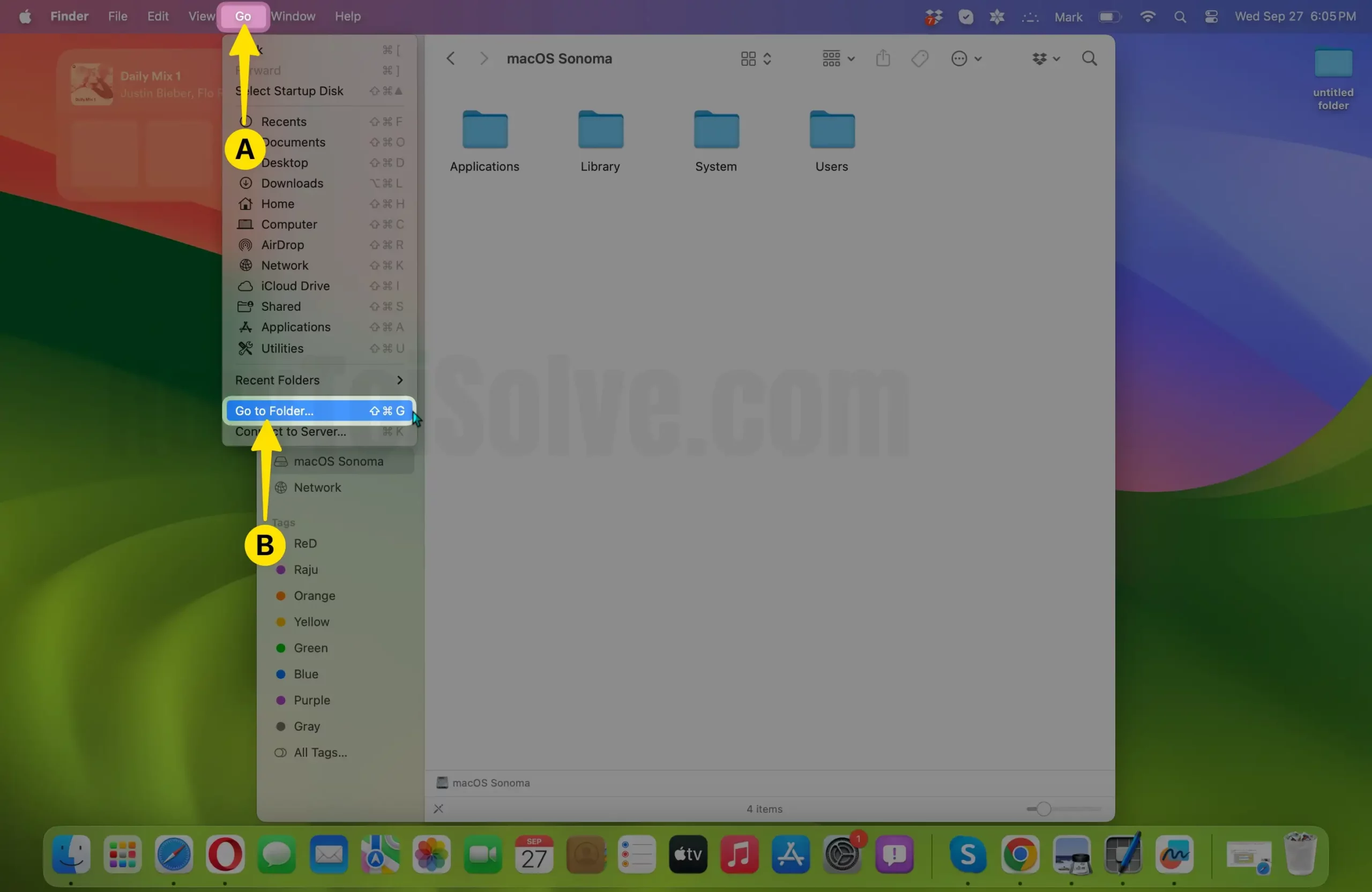 Click go and tap go to folder on mac