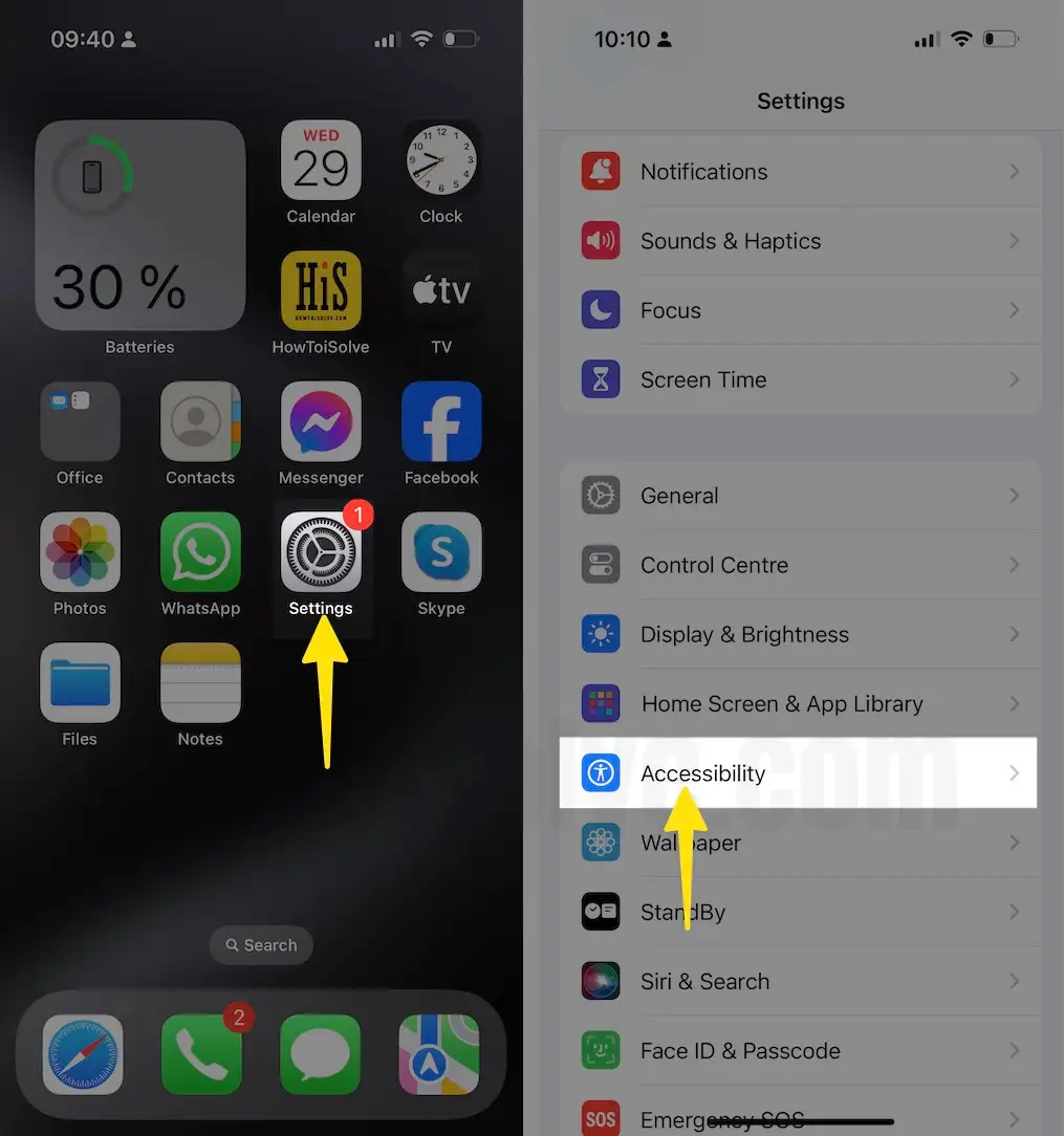 Open Settings Select Accessibility on iPhone