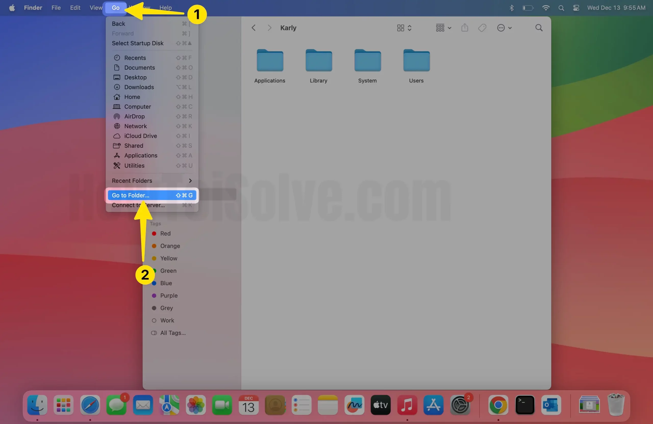 Open finder click go then go to folder... on mac