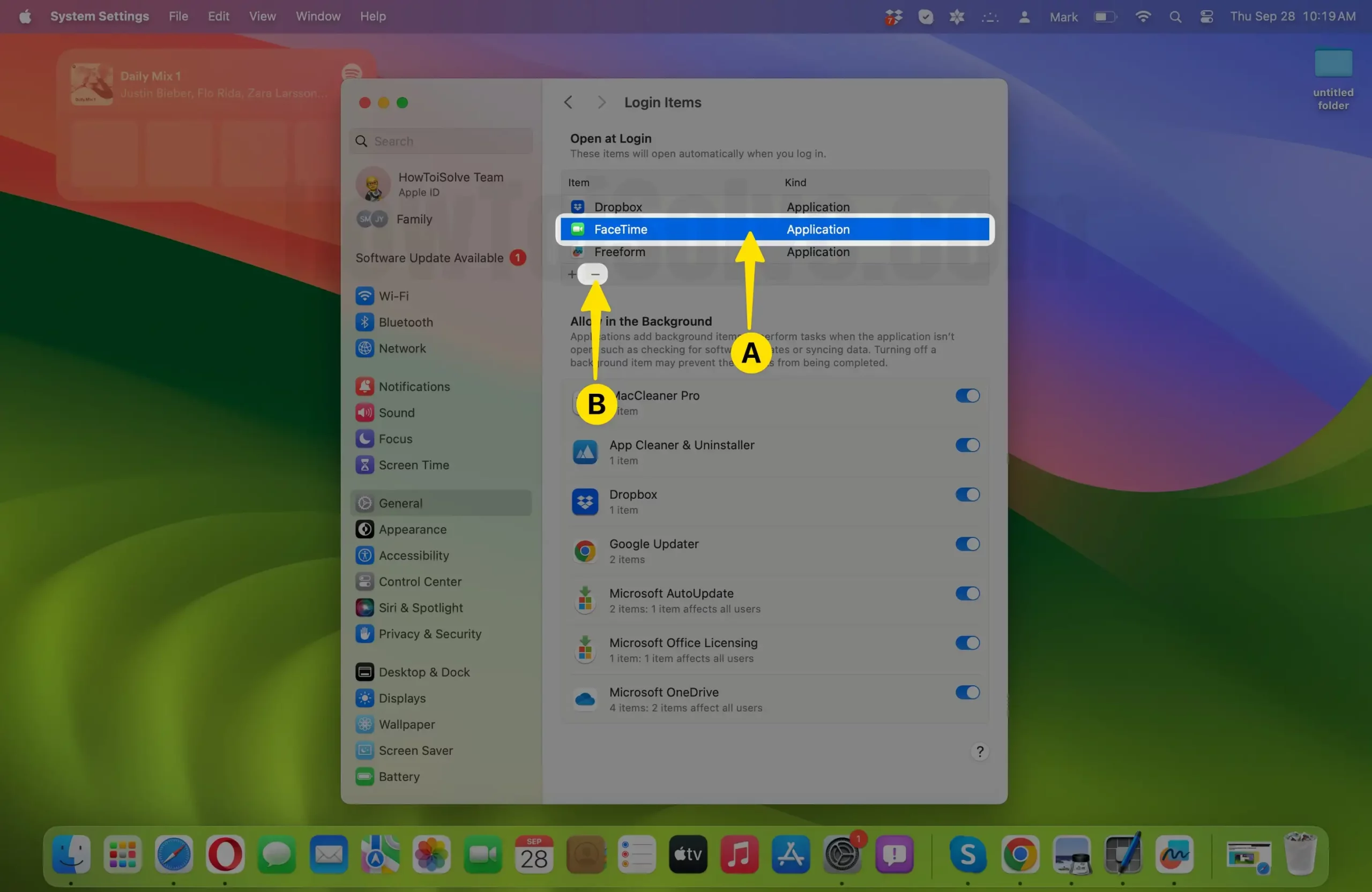 Select Facetime tap (-) minus button on mac