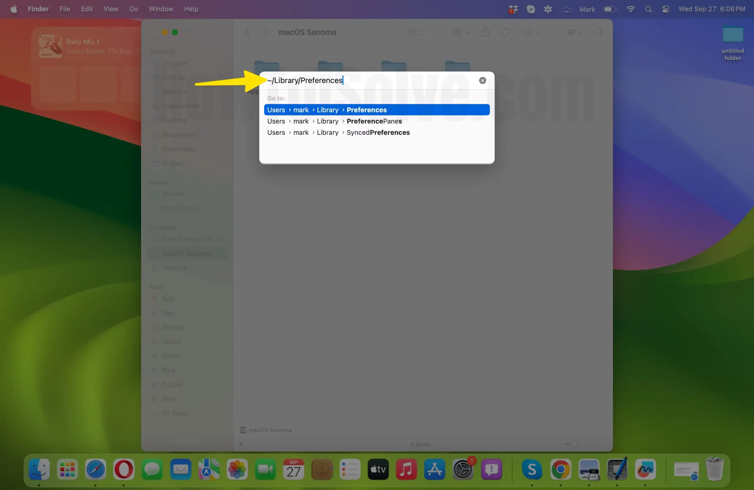 Find Preferences folder in finder on mac